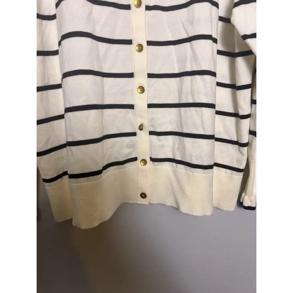 Talbots Womens Cardigan Plus Sz 2X White Black Colorblock Ruffle Sleeve
